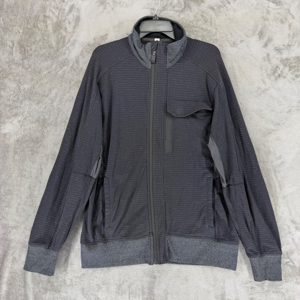 Lululemon Mens XL Gray Full Zip Track Jacket Striped Athletic Training Layer